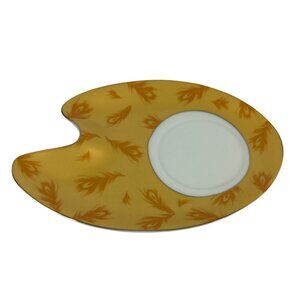 Vintage Italian Design Porcelain Gold Yellow White Saucer Feather Pattern